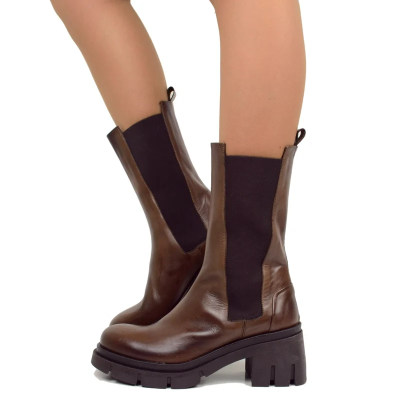 Stivaletti Beatles Donna Testa di Moro Made in Italy con Tacco Medio