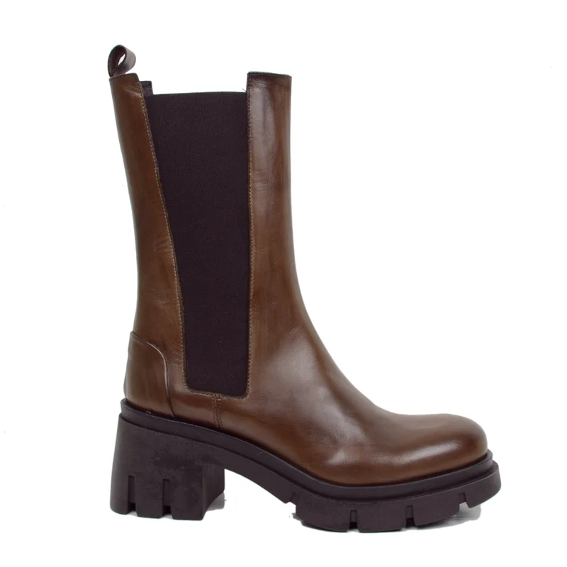 Stivaletti Beatles Donna Testa di Moro Made in Italy con Tacco Medio
