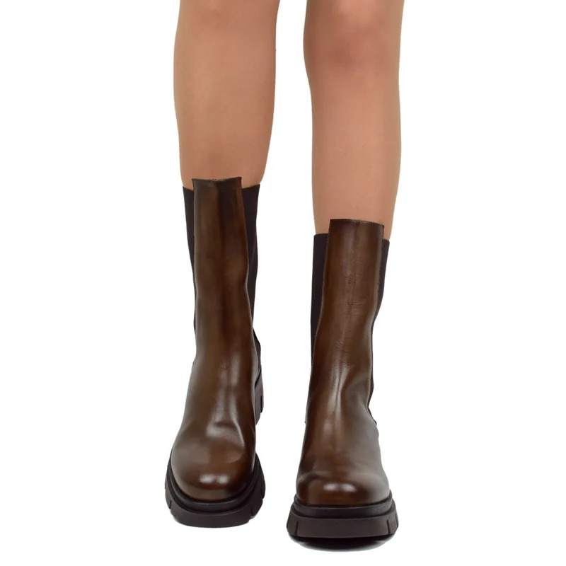 Stivaletti Beatles Donna Testa di Moro Made in Italy con Tacco Medio
