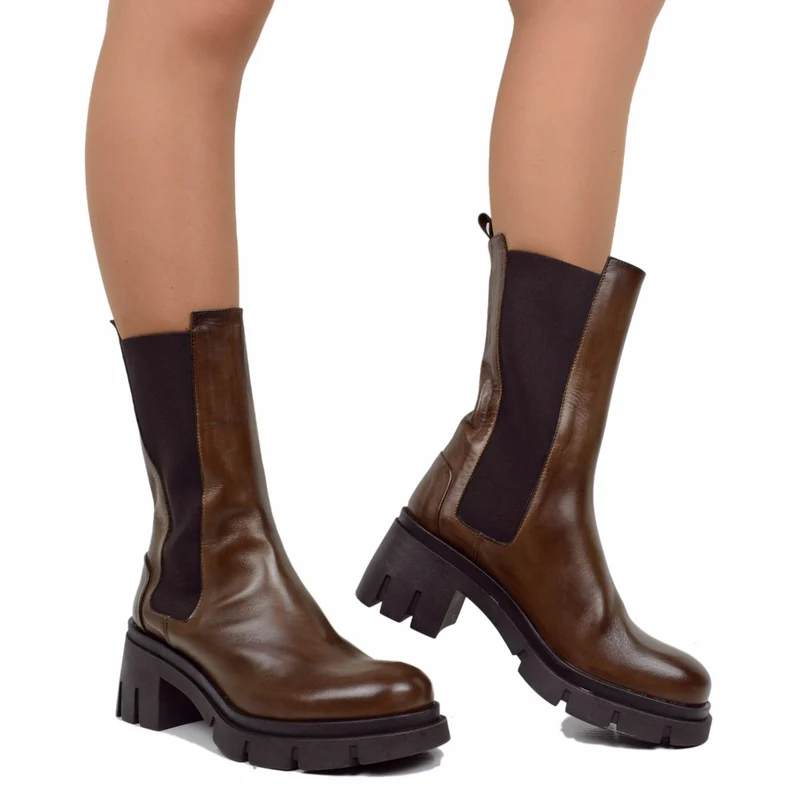Stivaletti Beatles Donna Testa di Moro Made in Italy con Tacco Medio