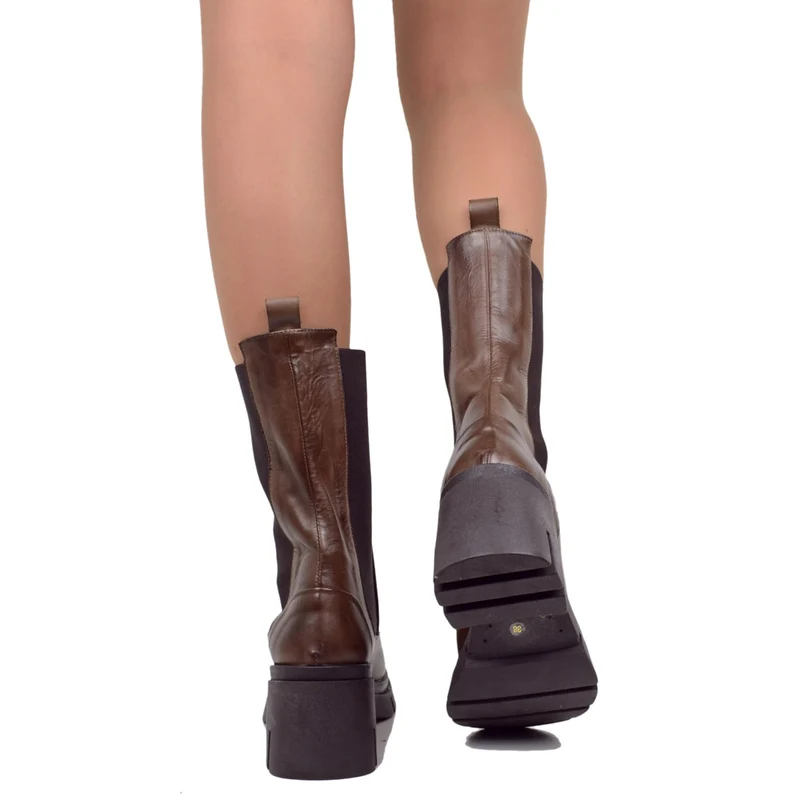 Stivaletti Beatles Donna Testa di Moro Made in Italy con Tacco Medio