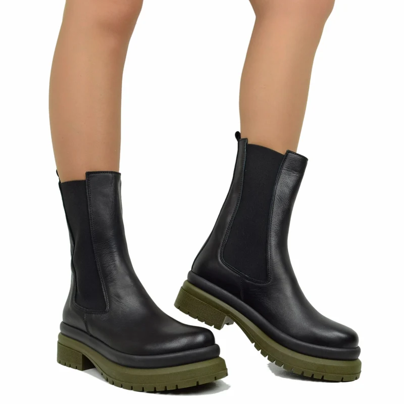 Stivaletti Beatles Donna Neri Made in Italy con Inserti Elasticizzati