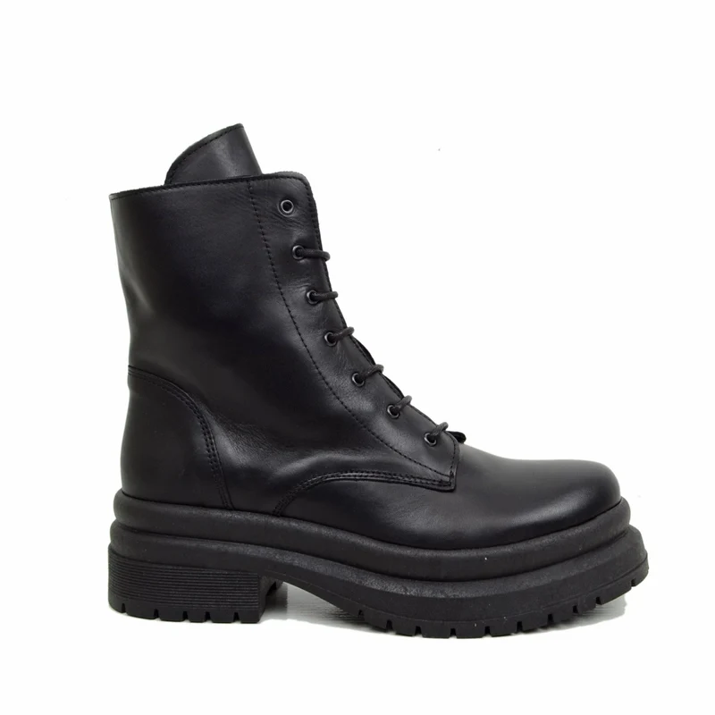 Stivaletti Donna Anfibi Biker Neri in Pelle Made in Italy