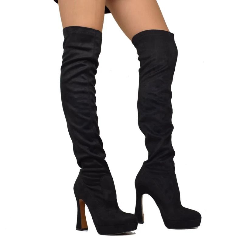 Stivali Overknee in Lycra Scamosciata Elasticizzata Made in Italy