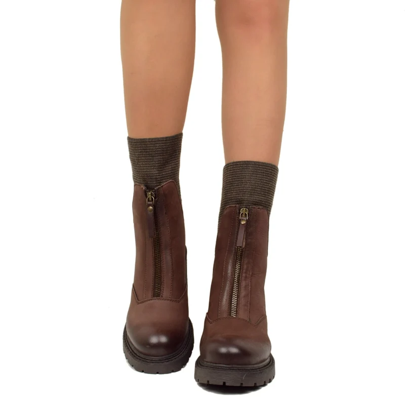 Stivaletti Donna a Calza Elasticizzati Made in Italy con Zip Marroni