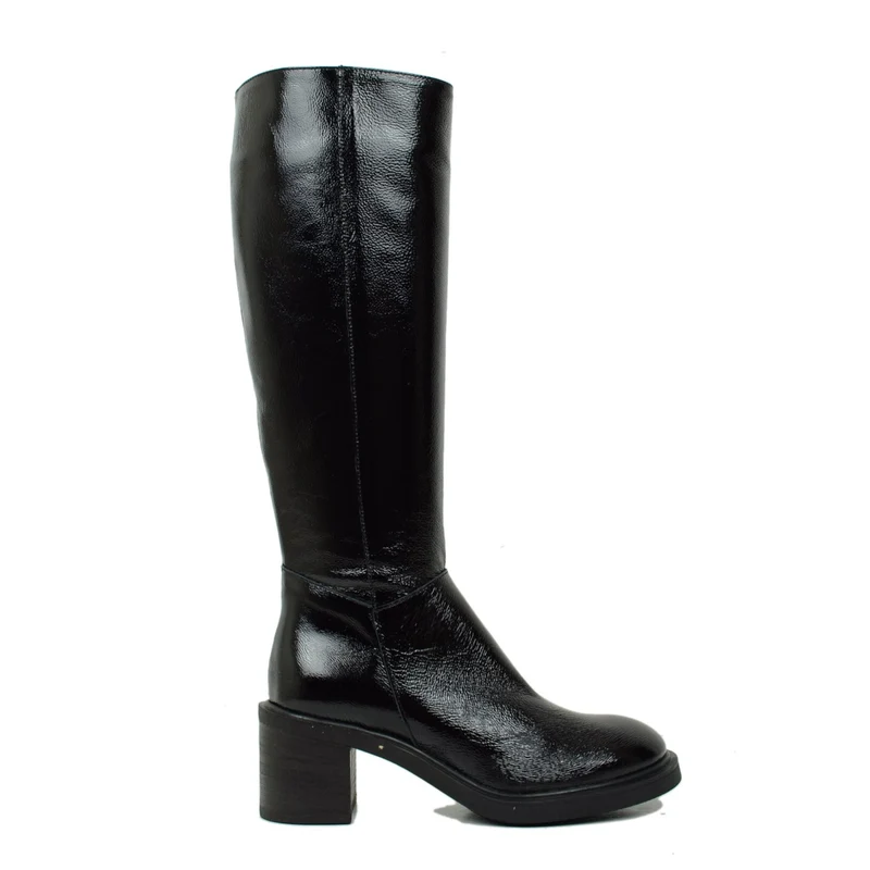 Stivali Cavallerizza in Pelle Naplak Vernice Nera Made in Italy