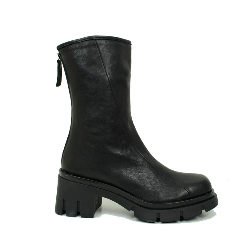 Stivaletti Donna Neri in Pelle Made in Italy con Zip Posteriore