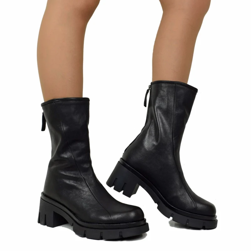 Stivaletti Donna Neri in Pelle Made in Italy con Zip Posteriore