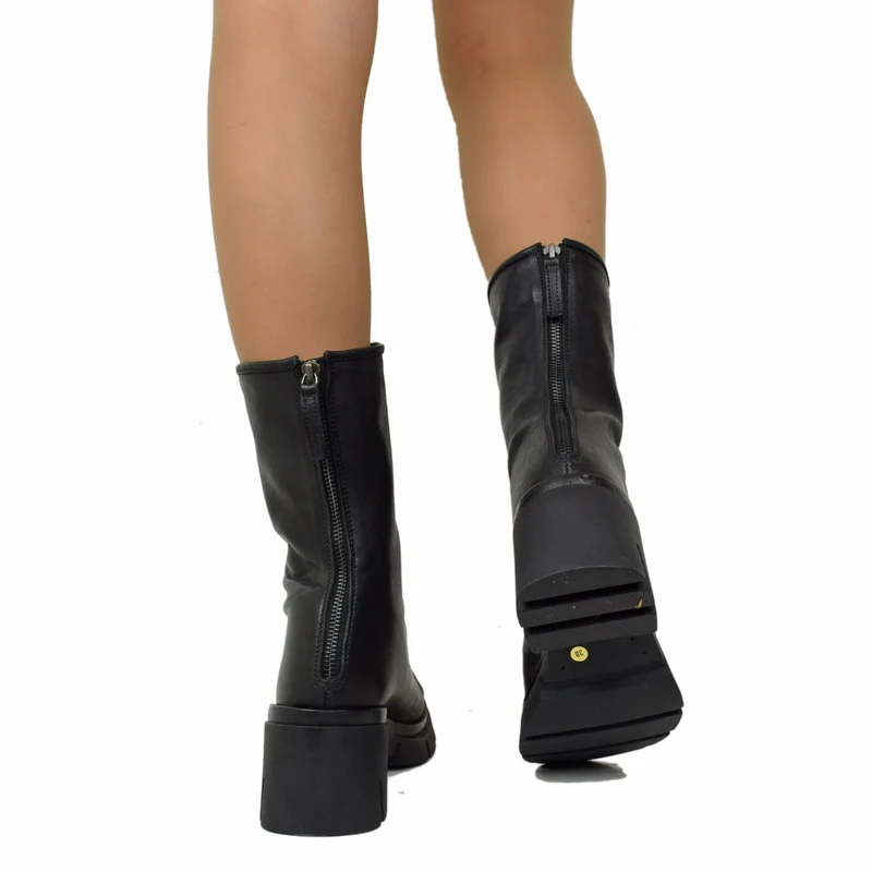 Stivaletti Donna Neri in Pelle Made in Italy con Zip Posteriore