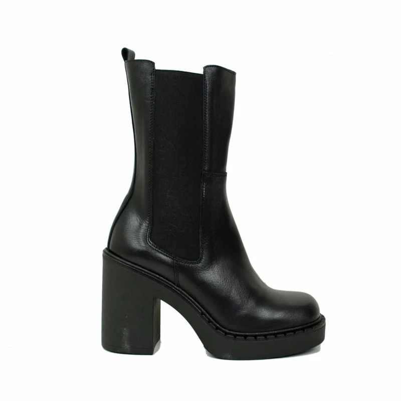 Stivaletti Beatles Neri con Inserto Elasticizzato e Zip Laterale