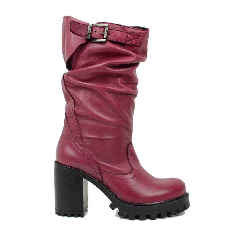 Stivali Donna in Pelle Bordeaux con Tacco Alto Made in Italy