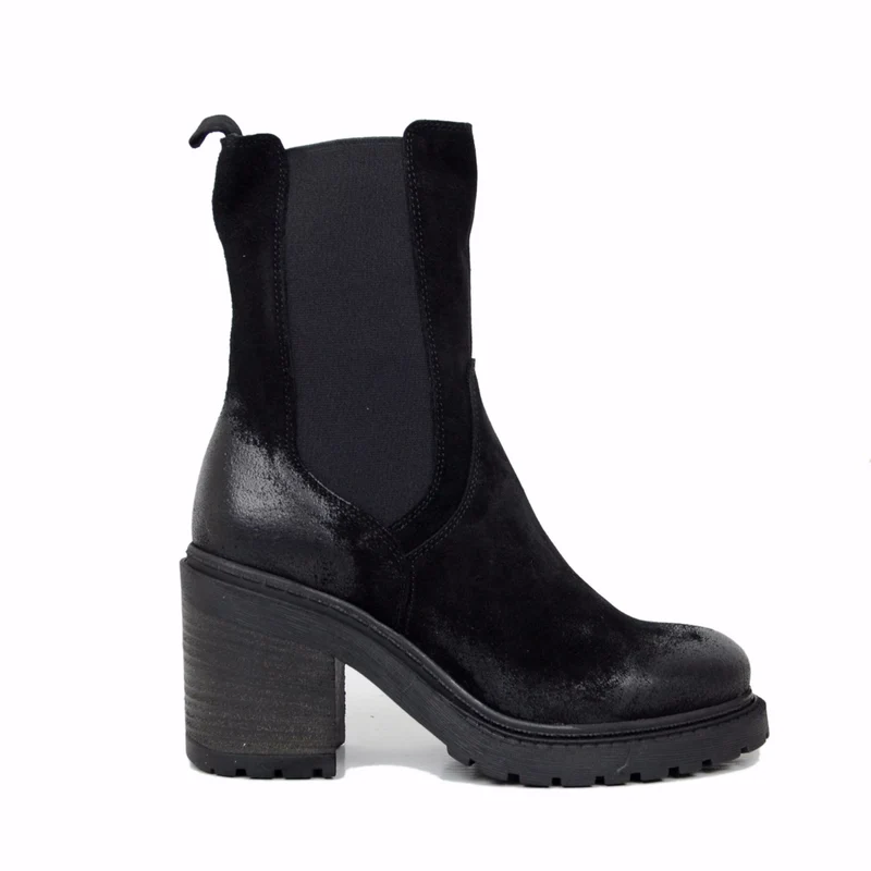 Stivaletti Beatles Donna Neri in Pelle Scamosciata Vintage