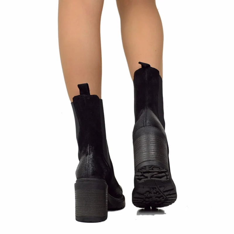 Stivaletti Beatles Donna Neri in Pelle Scamosciata Vintage
