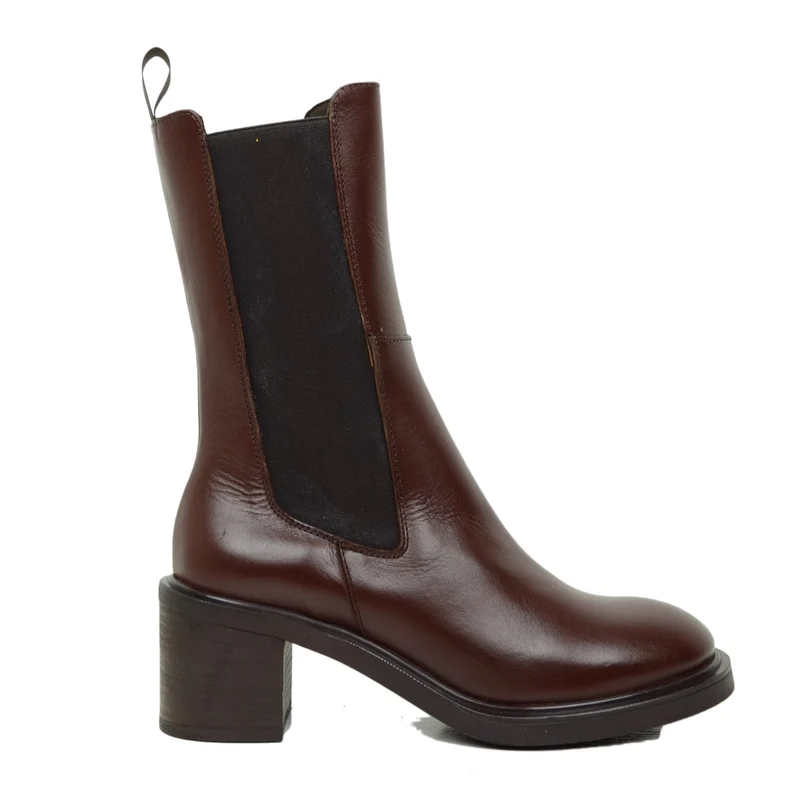 Stivaletti Donna in Pelle Marroni con Inserti Elasticizzati