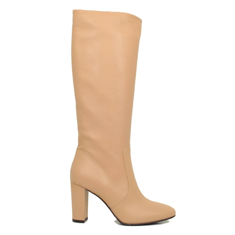 Stivali Donna in Pelle Cipria con Zip Laterale Made in Italy