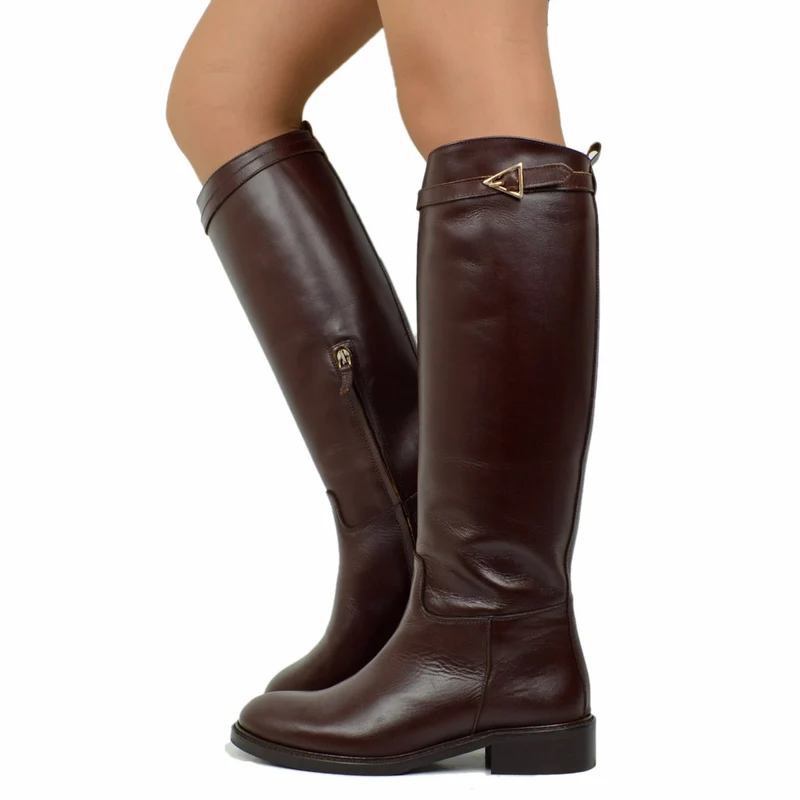 Stivali Cavallerizza Donna Alti in Pelle Marroni Made in Italy