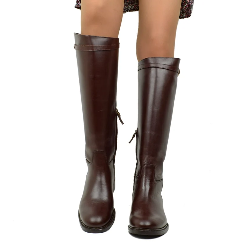Stivali Cavallerizza Donna Alti in Pelle Marroni Made in Italy