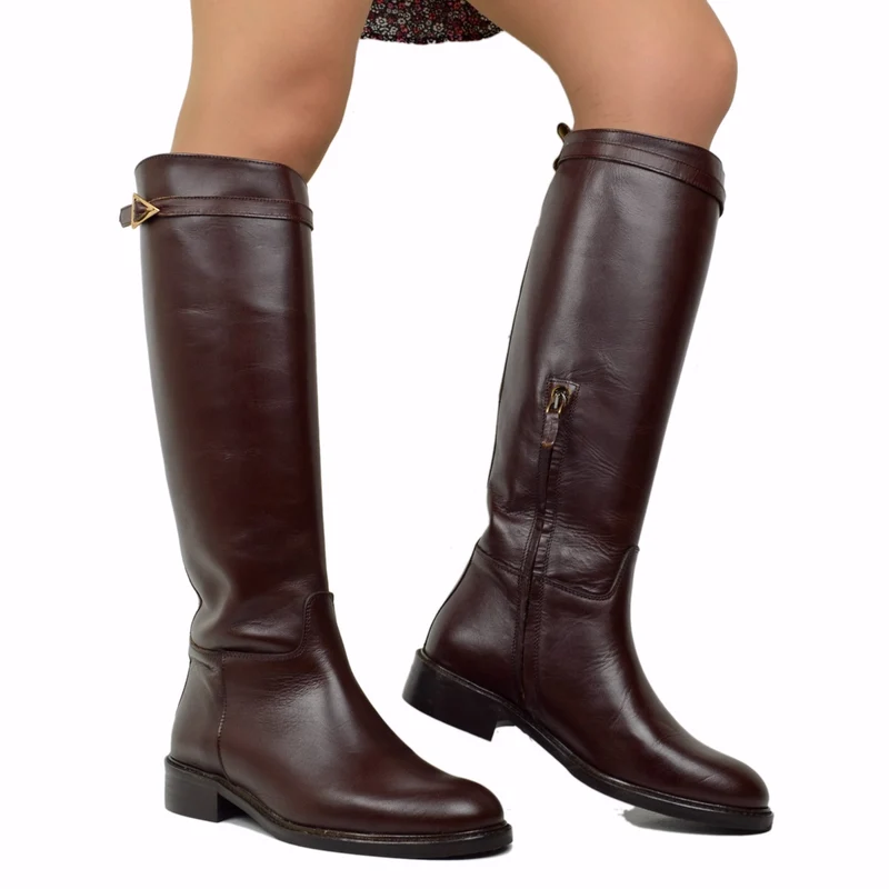 Stivali Cavallerizza Donna Alti in Pelle Marroni Made in Italy