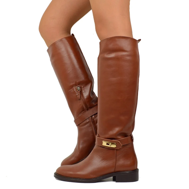 Stivali Cavallerizza Donna con Fibbia Laterale e Zip Made in Italy
