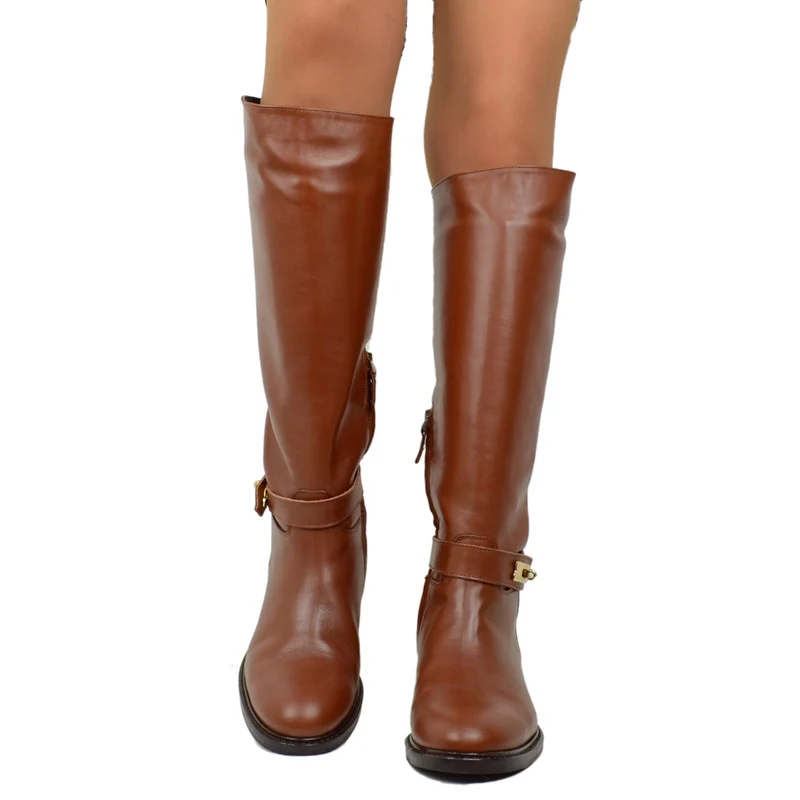 Stivali Cavallerizza Donna con Fibbia Laterale e Zip Made in Italy