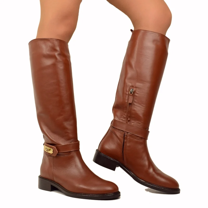Stivali Cavallerizza Donna con Fibbia Laterale e Zip Made in Italy