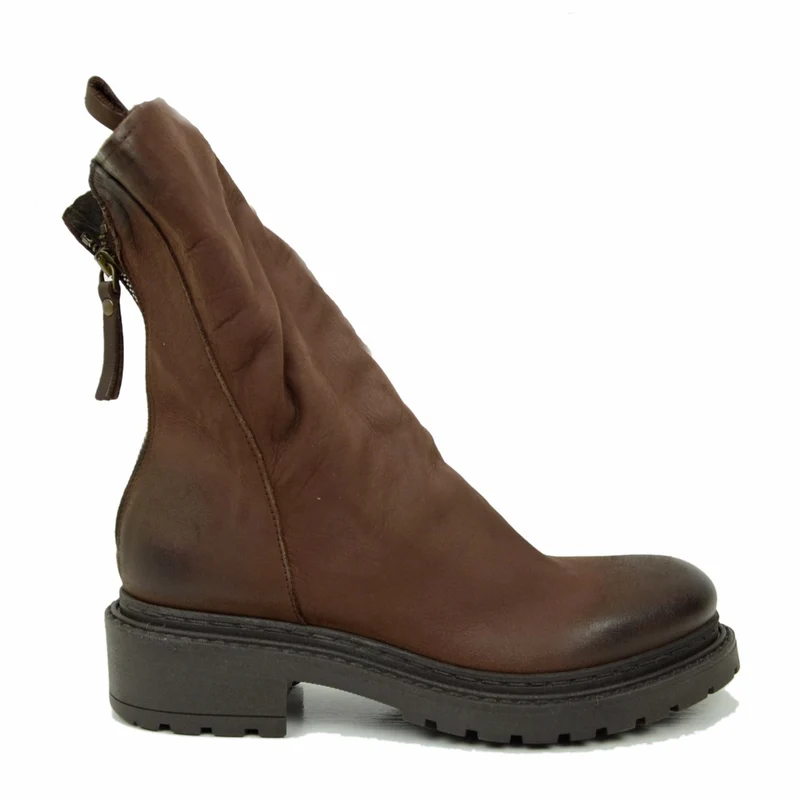 Stivaletti Donna Biker con Zip in Pelle Nabuk Testa di Moro