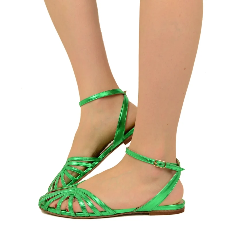 Sandali Donna Verde a Ragnetto con Cinturino Regolabile Made in Italy