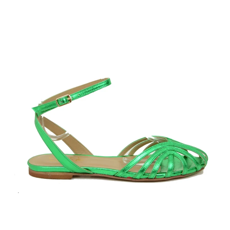 Sandali Donna Verde a Ragnetto con Cinturino Regolabile Made in Italy
