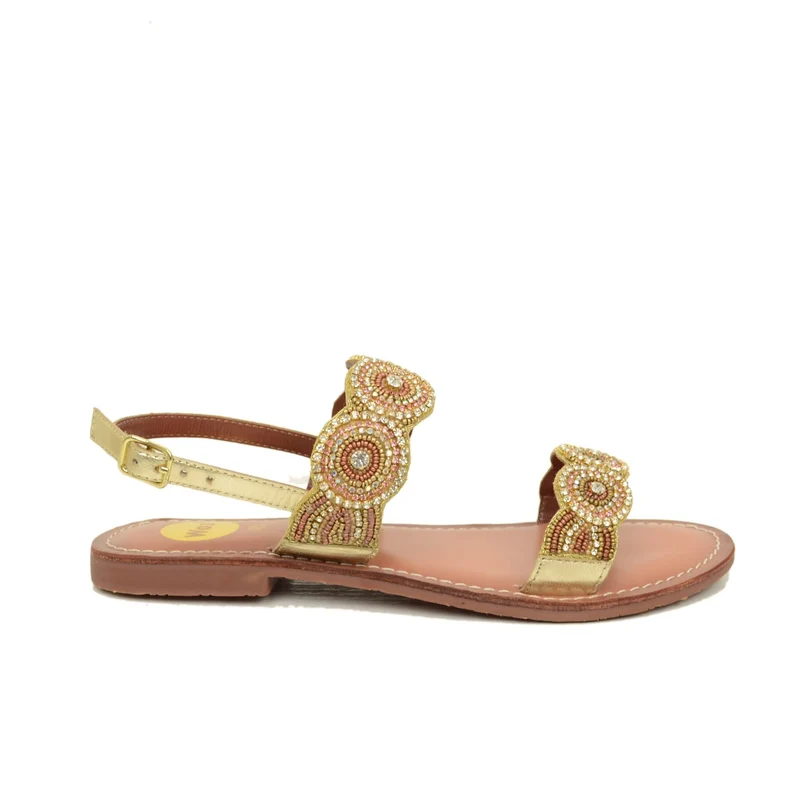Sandali Gioiello in Pelle Platino con Strass e Perle