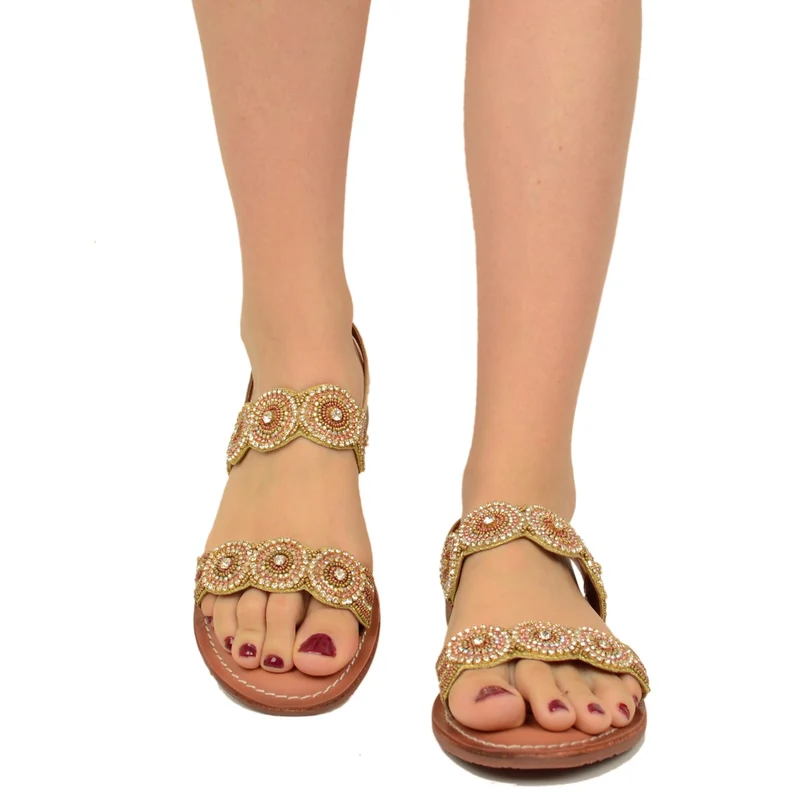 Sandali Gioiello in Pelle Platino con Strass e Perle