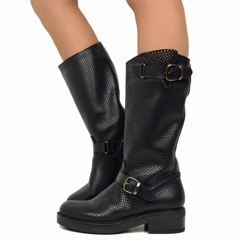 Stivali Estivi Donna Neri Traforati Made in italy