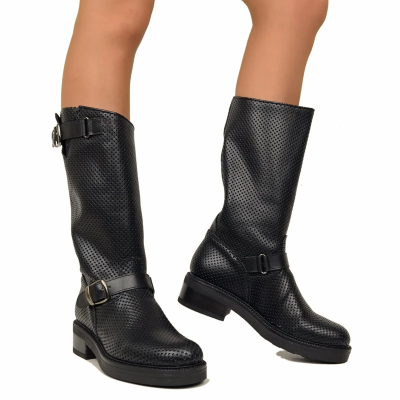 Stivali Estivi Donna Neri Traforati Made in italy
