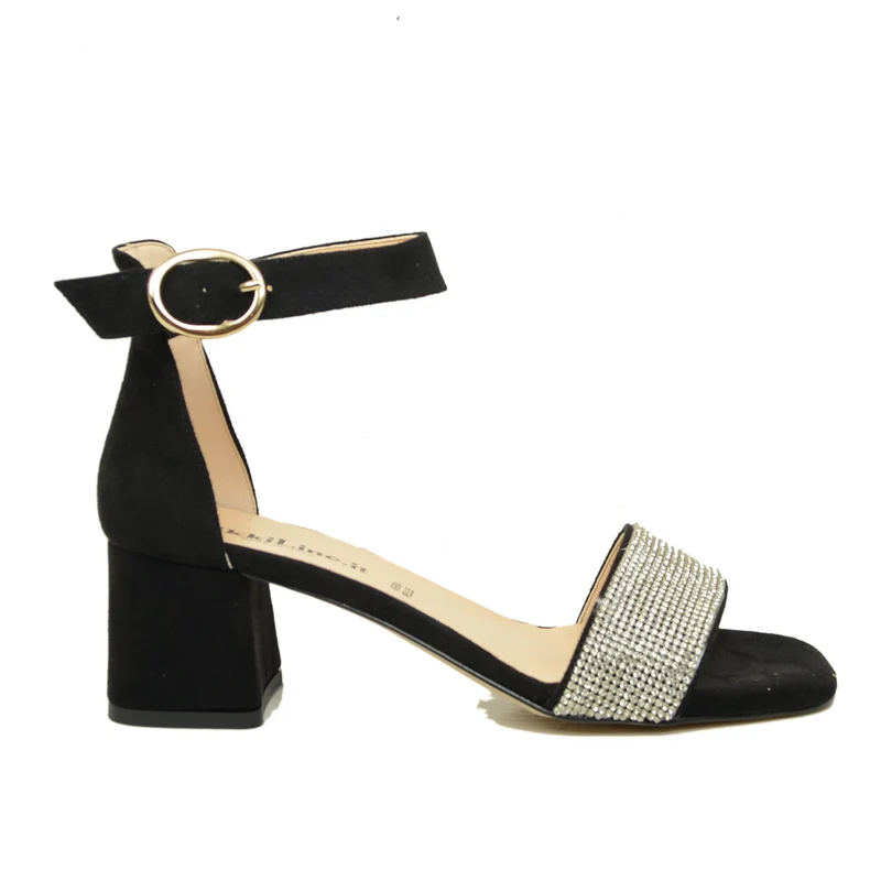 Sandali Donna Neri Scamosciati con Strass Made in Italy