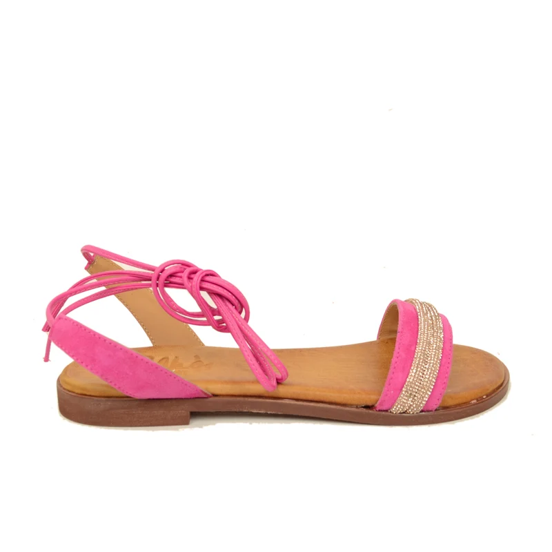 Sandali alla Schiava in Pelle Scamosciata Fuxia con Strass