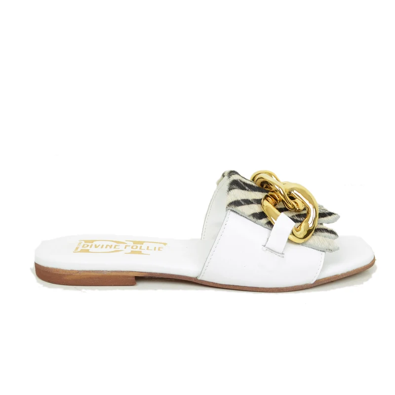 Ciabatte Bianche con Catena e Frange Leopardate Made in Italy
