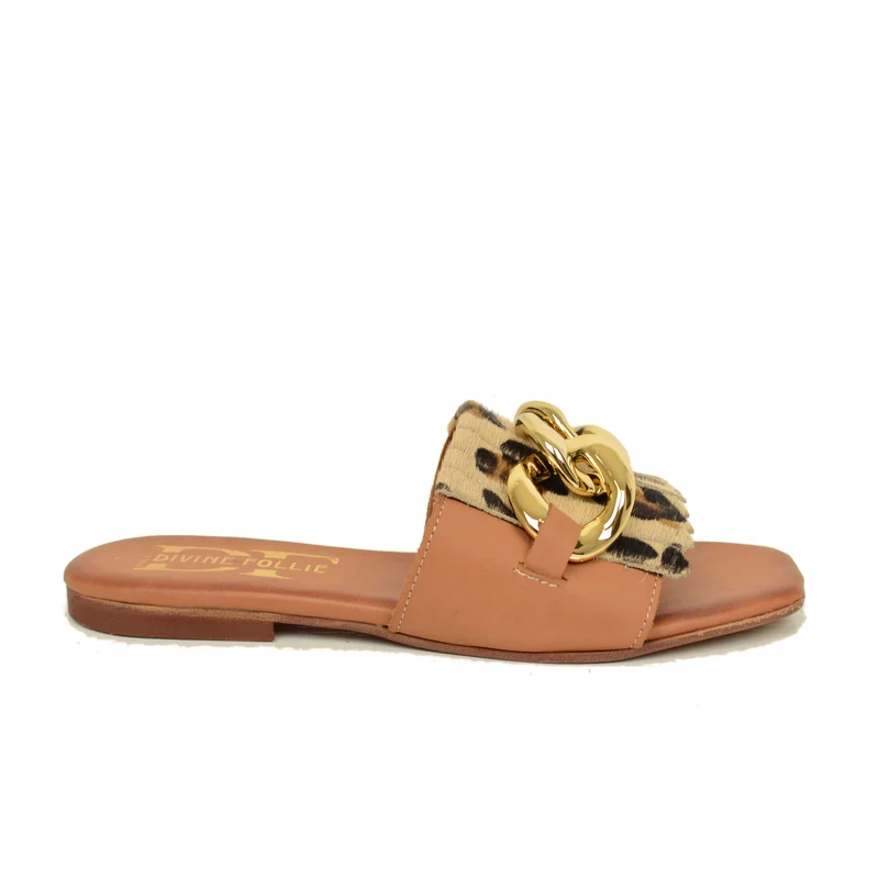 Ciabatte Donna con Catena e Frange Leopardate Made in Italy