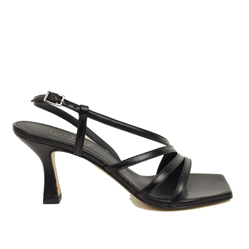 Sandali Donna Neri con Tacco Medio Made in Italy