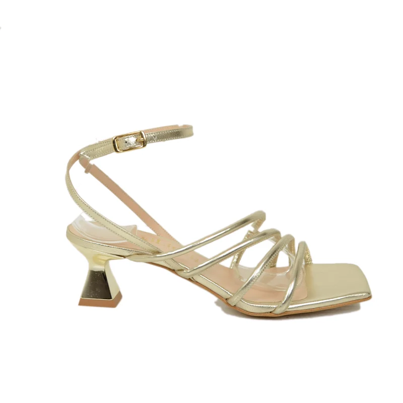 Sandali Donna Platino con Tacco a Rocchetto Made in Italy