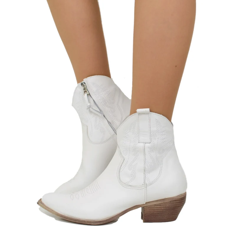 Stivaletti Texani Donna Bianchi in Pelle Made in Italy