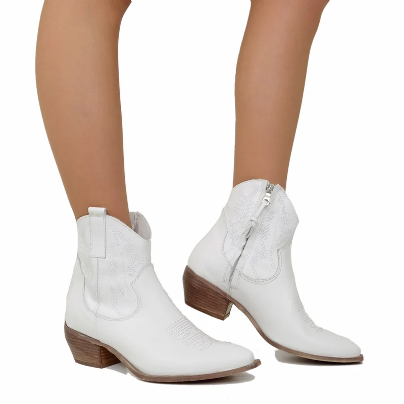Stivaletti Texani Donna Bianchi in Pelle Made in Italy