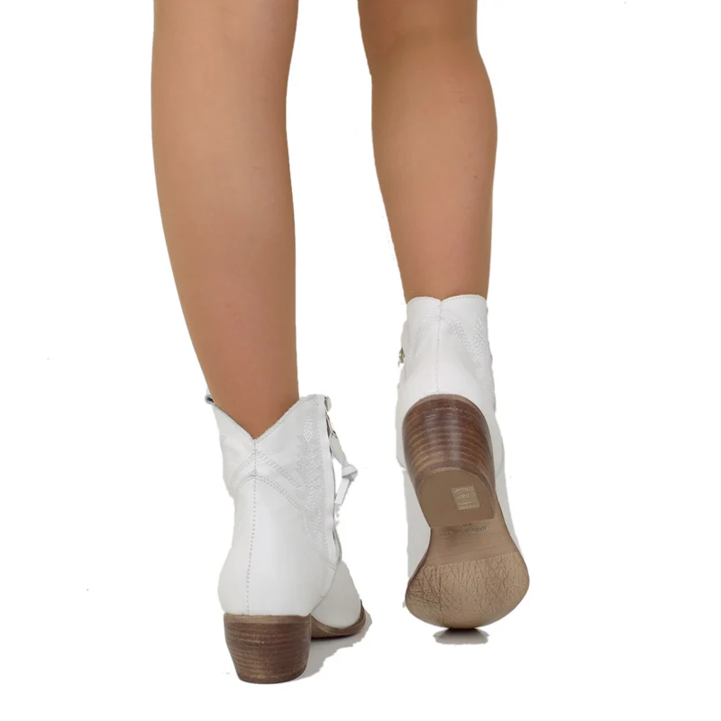 Stivaletti Texani Donna Bianchi in Pelle Made in Italy
