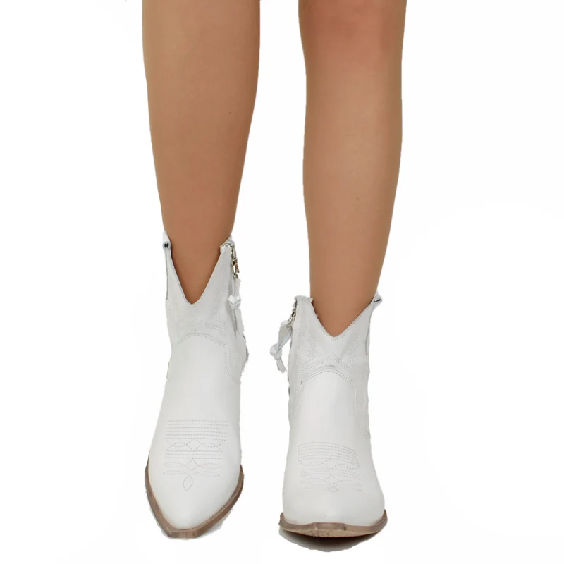Stivaletti Texani Donna Bianchi in Pelle Made in Italy