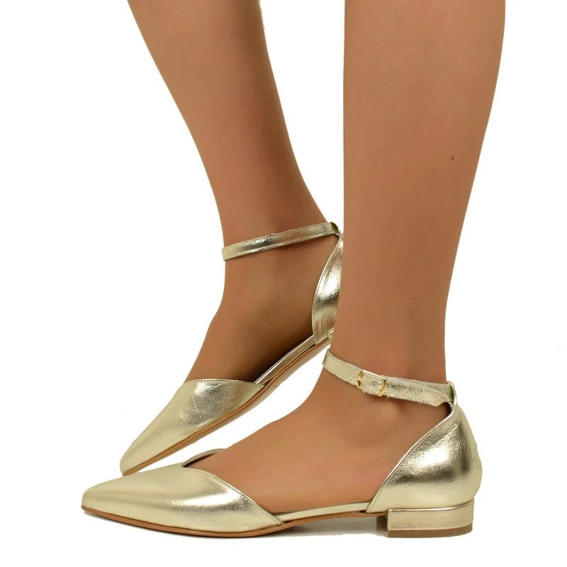 Sandali Donna Platino Punta a Cuore Made in Italy con Cinturino