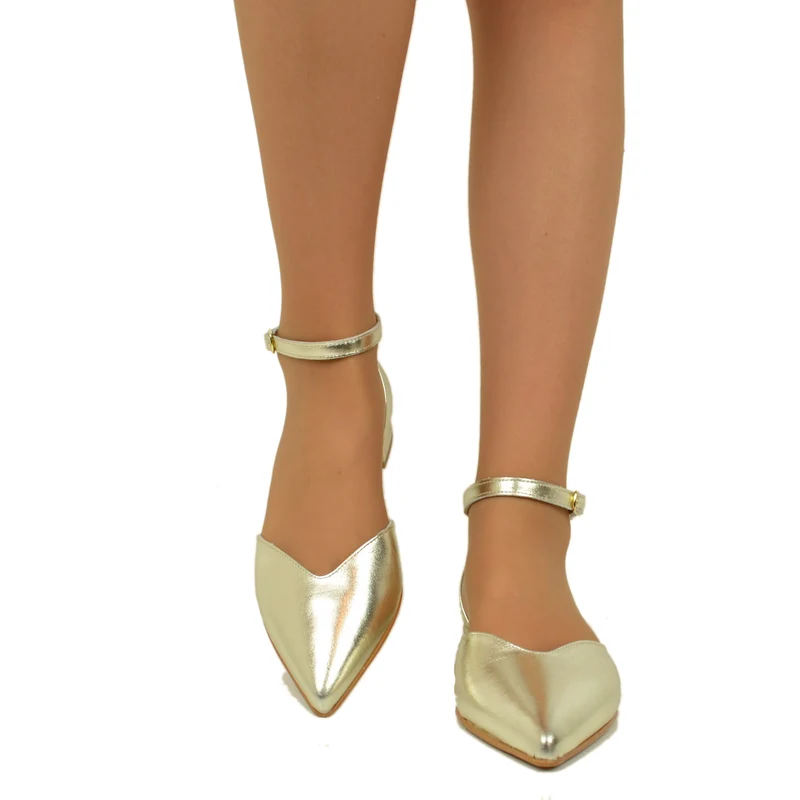 Sandali Donna Platino Punta a Cuore Made in Italy con Cinturino