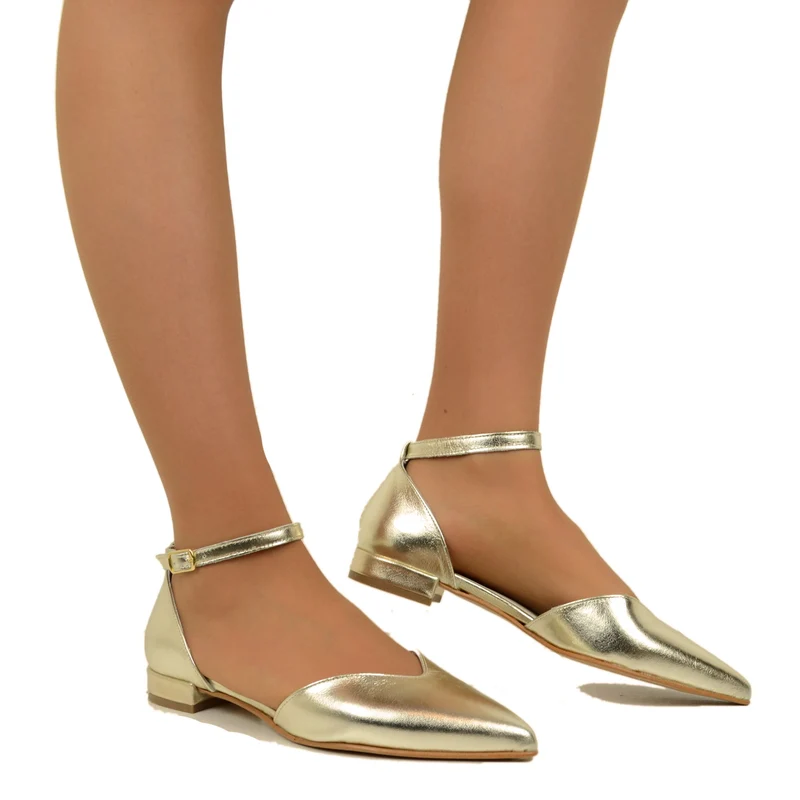 Sandali Donna Platino Punta a Cuore Made in Italy con Cinturino