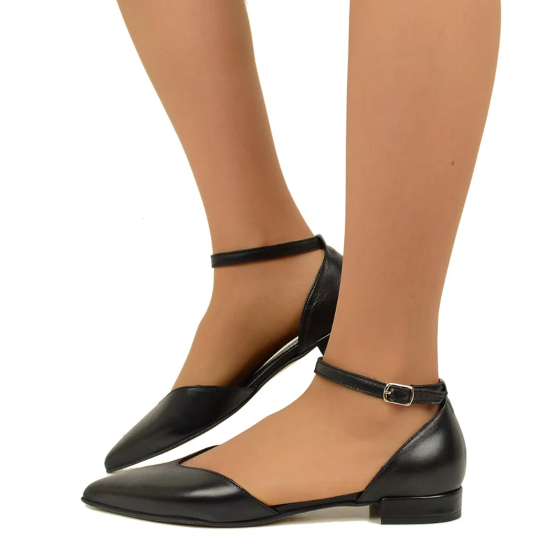 Sandali Donna Neri Punta a Cuore Made in Italy con Cinturino