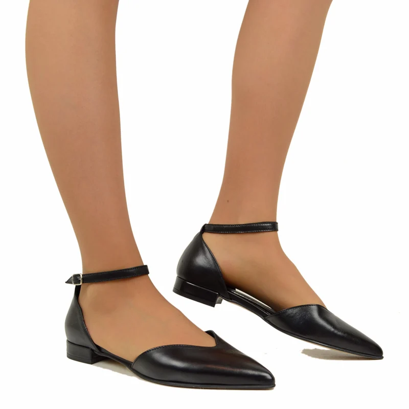 Sandali Donna Neri Punta a Cuore Made in Italy con Cinturino
