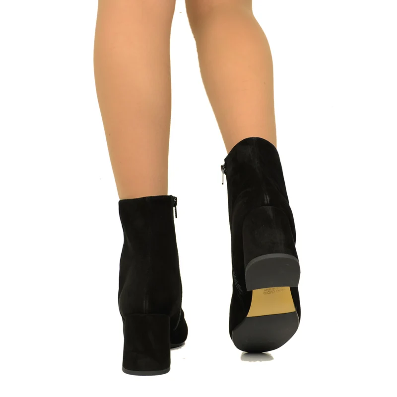 Stivaletti Donna Neri in Pelle Scamosciata Tacco Medio con Zip