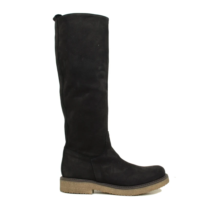 Stivali Donna Camperos Neri in Pelle Nabuk con Zip Made in Italy