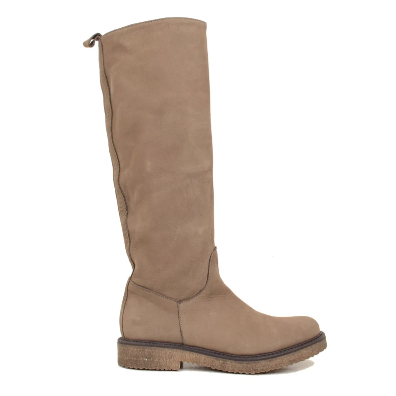 Stivali Donna Camperos Taupe in Pelle Nabuk con Zip Made in Italy